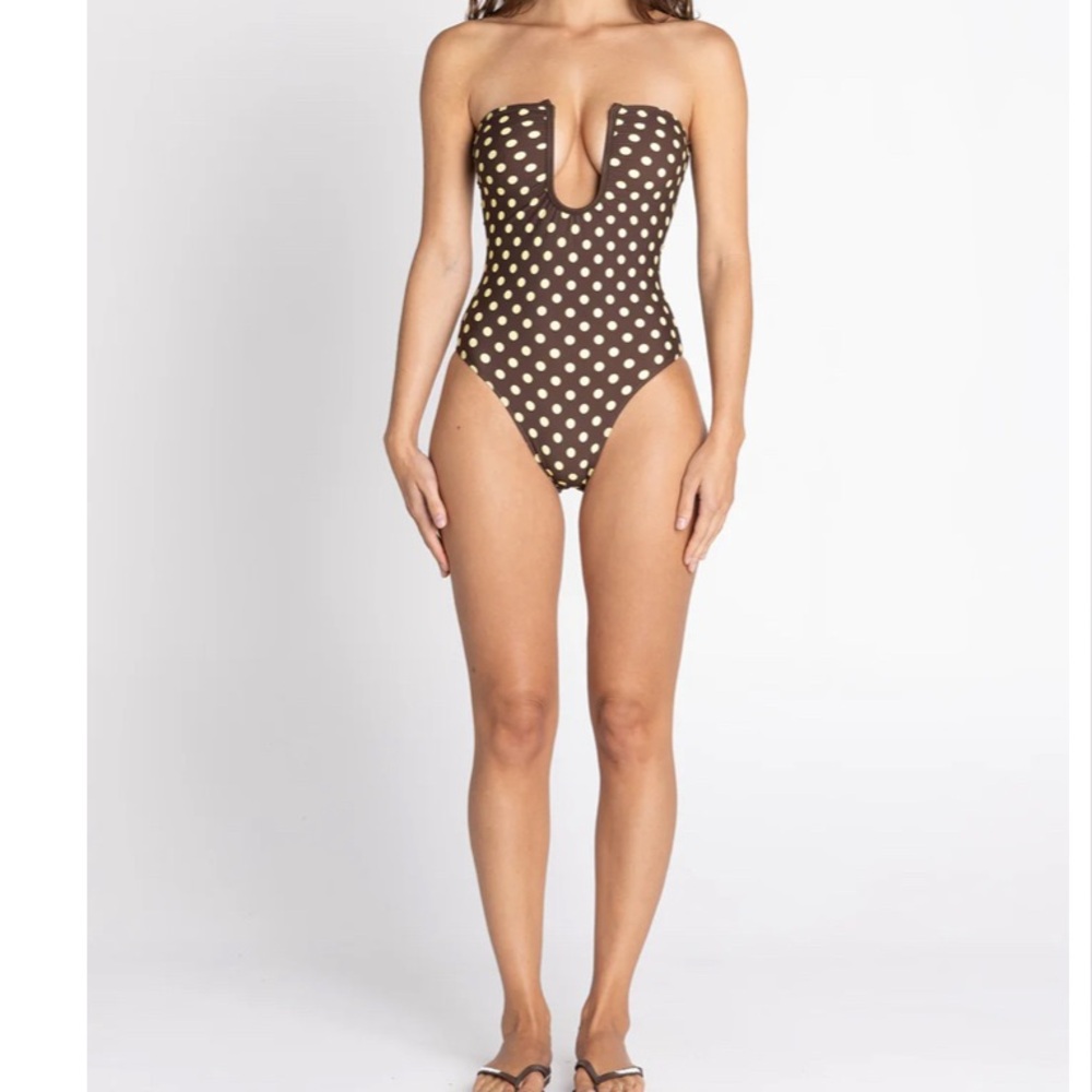 Brown Polka Dot One-Piece Swimsuit